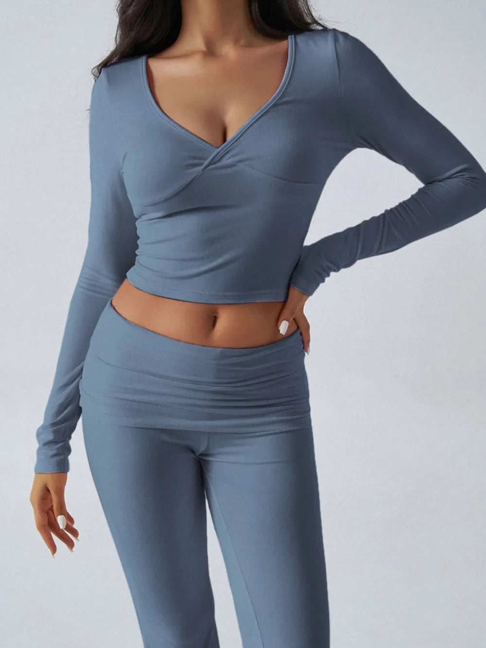 Ruched Long Sleeve Top Pants Set (20)