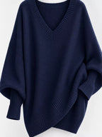 Full Size V-neck Oversized Batwing Sleeve Sweater Plus (20)