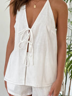 Tied Front Halter Neck Top Shorts Set