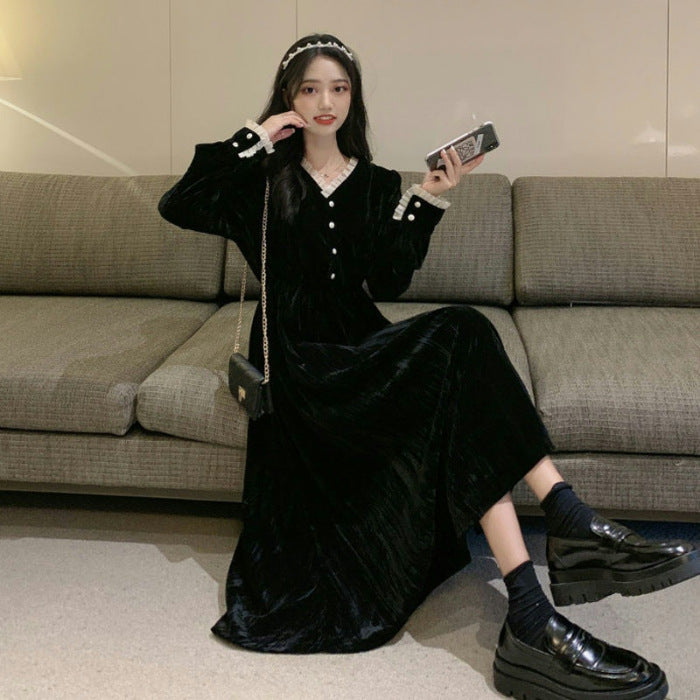 Solid Color Casual Hepburn French Minority Dress variant CJLY258411301AZ|CJLY258411302BY|CJLY258411303CX|CJLY258411304DW|CJLY258411305EV