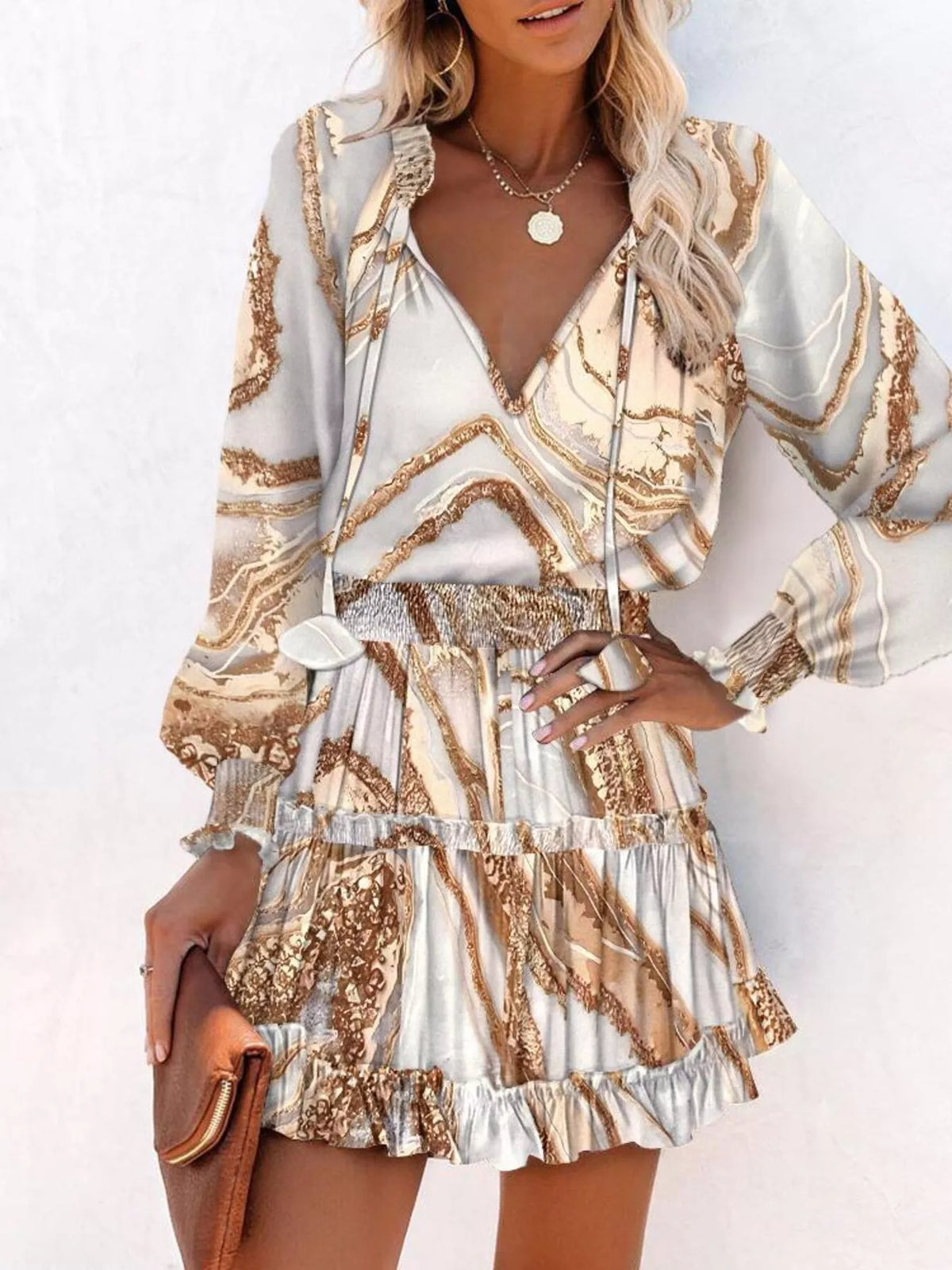 Tie Neck Lantern Sleeve Dress (14)