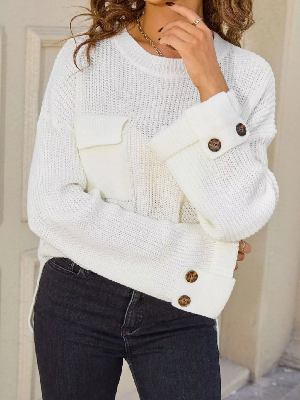 Pocket Detail Round Neck Sweater (9)