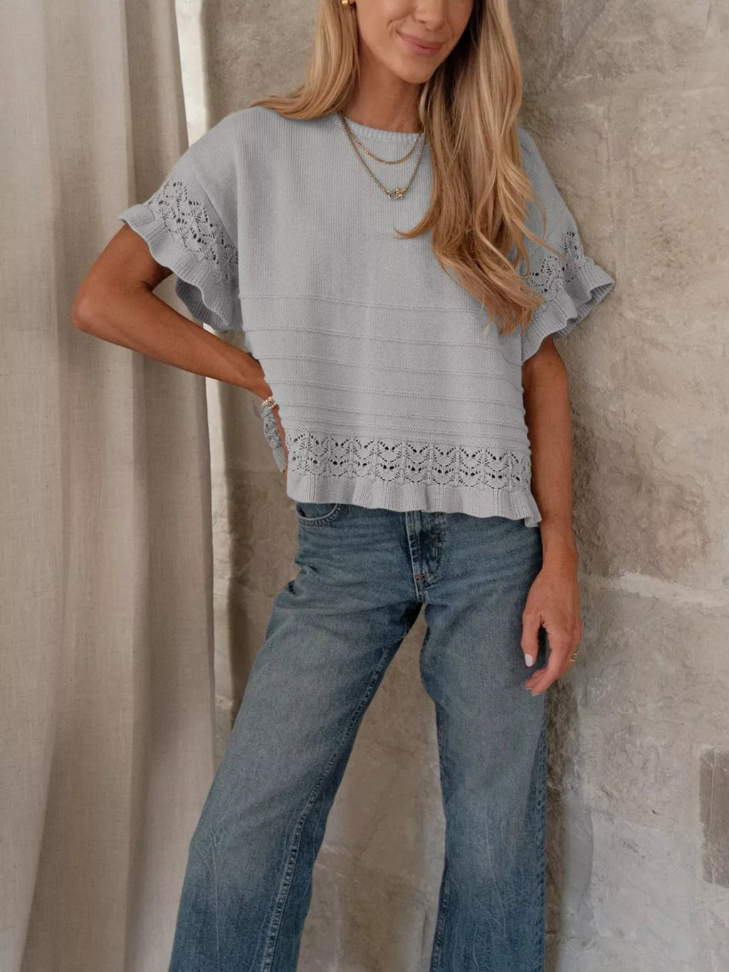 Lace Trimmed Knit Top (18)