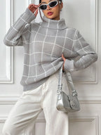 Plaid Turtleneck Long Sleeve Sweater (9)