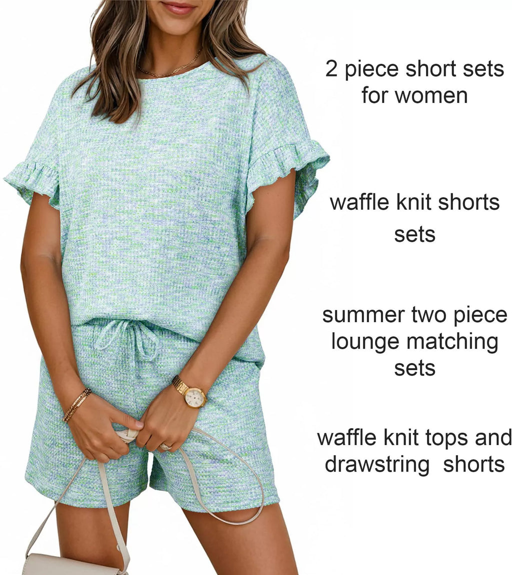 Ruffle Sleeve Textured Top Shorts Set (16)