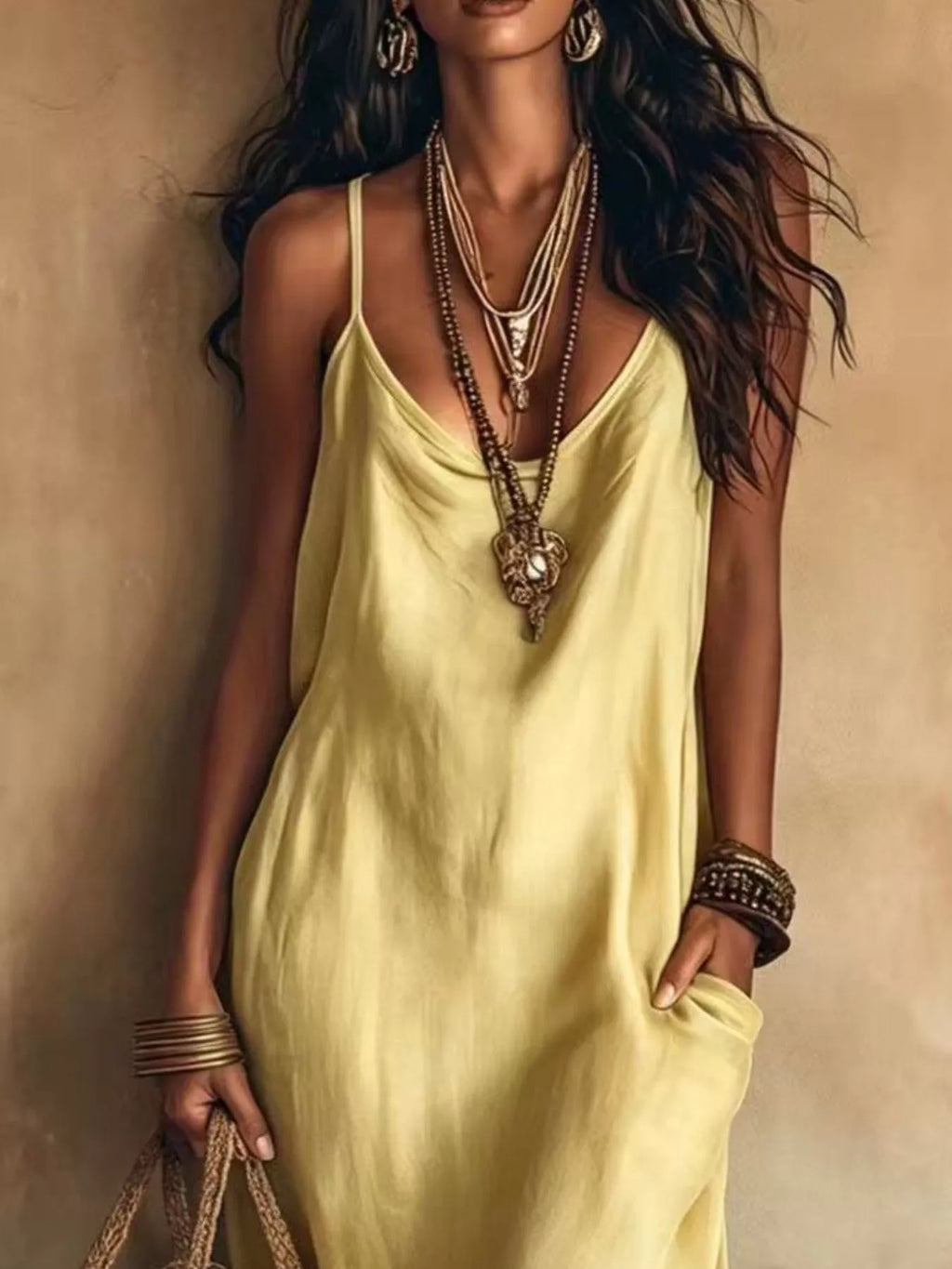 Full Size Spaghetti Strap Midi Dress Pockets Plus (7)