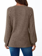 Ribbed Knit Decor Button Long Sleeve T-shirt (28)