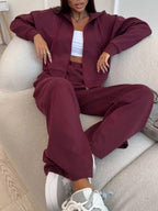 Zip-up Hoodie Wide-leg Pants Set (12)