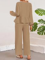 Tie Neck Balloon Sleeve Top Pants Set (5)