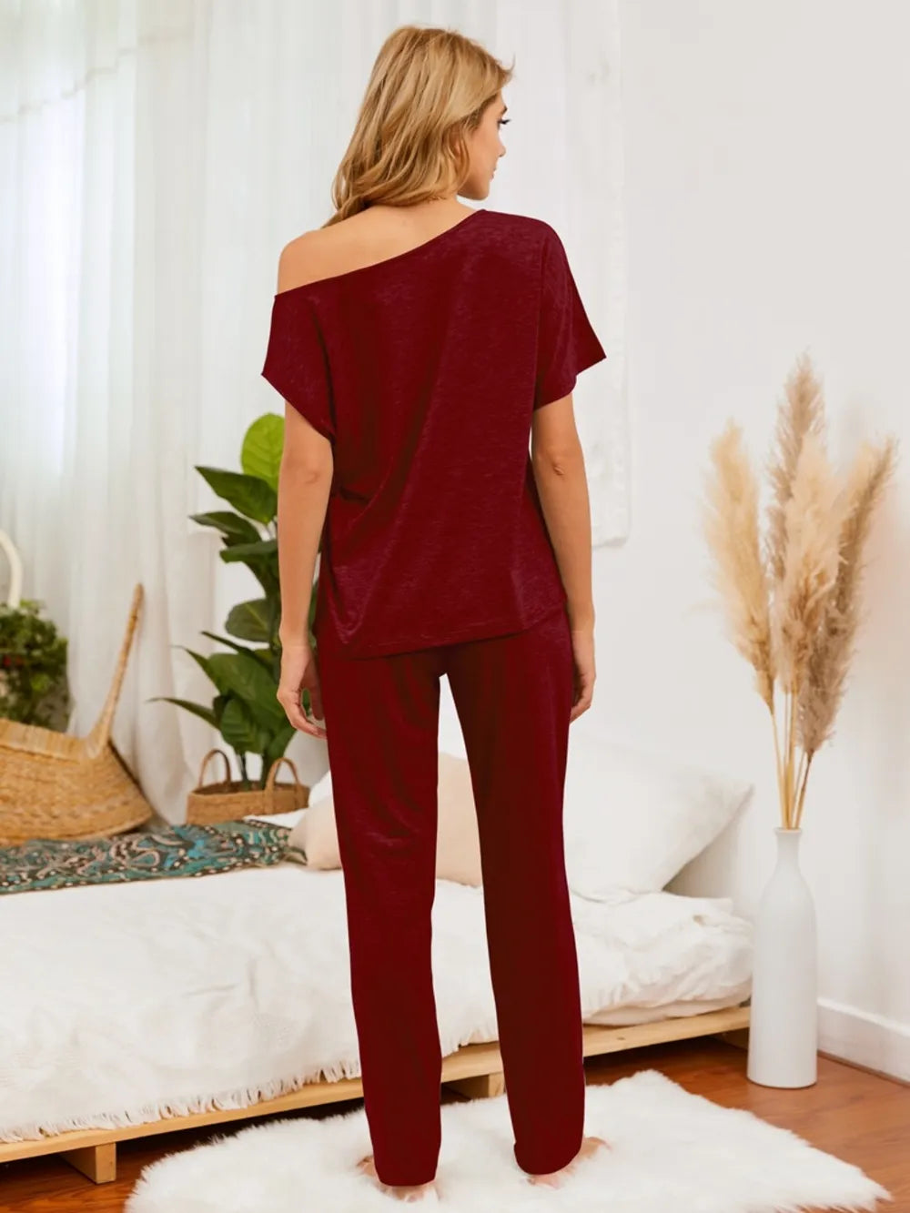 Boat Neck Top Pants Lounge Set (2)