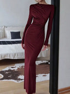 Ruched Long Sleeve Bodycon Maxi Dress (5)