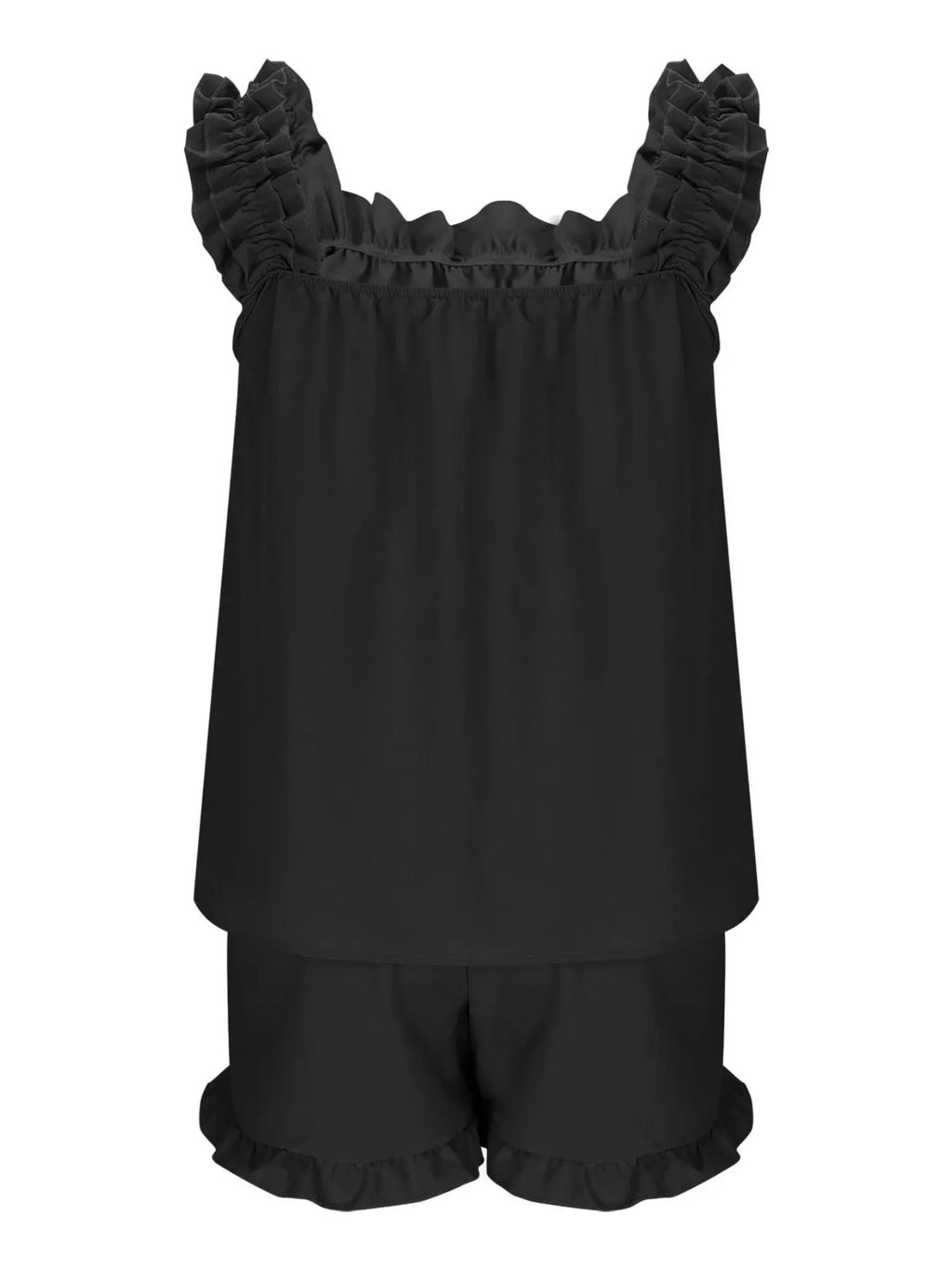 Ruffle Trim Sleeveless Top Shorts Set (13)