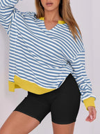 Notched Long Sleeve Oversized Sweatshirt (3)