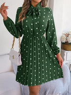 Polka Dot Tie Neck Pleated Dress (24)