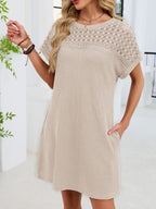 Lace Round Neck Short Sleeve T-shirt Dress (10)