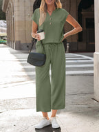 Notched Short Sleeve Top Pants Set (7)