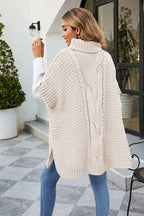 Cable-knit Turtleneck Slit Sweater (10)