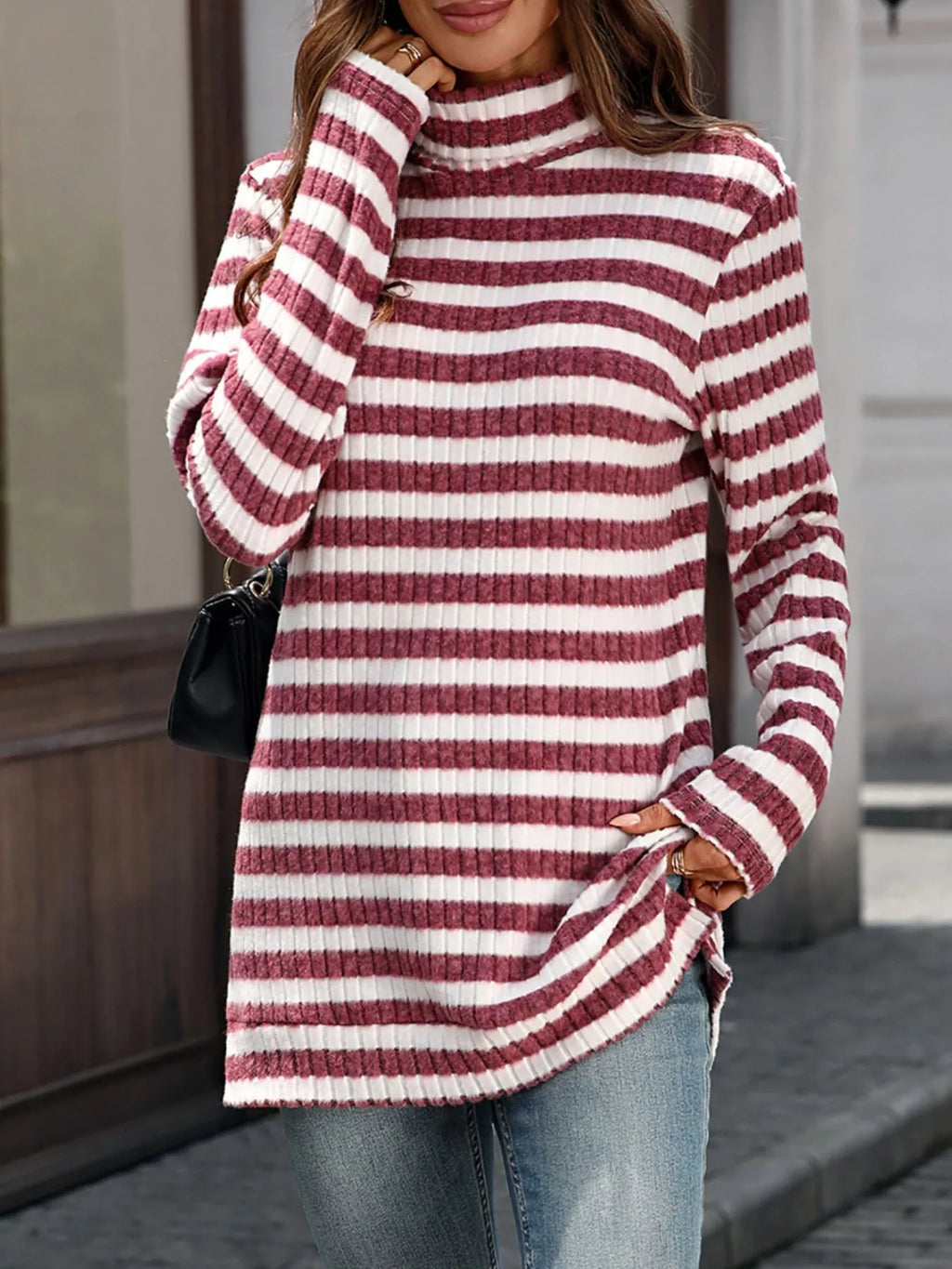 Striped Turtleneck Long Sleeve Knit Top (16)