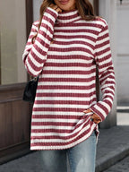 Striped Turtleneck Long Sleeve Knit Top (16)