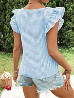 Gingham Ruffle Sleeve Square Neck Blouse (17)