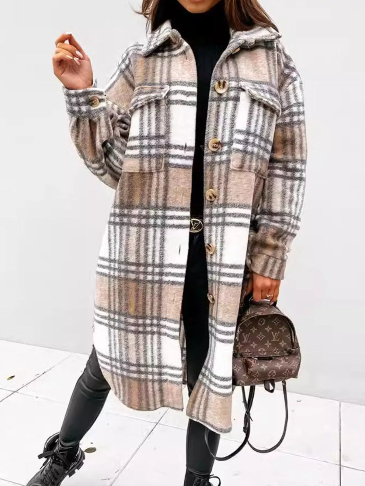 Longline Plaid Button Up Coat (15)