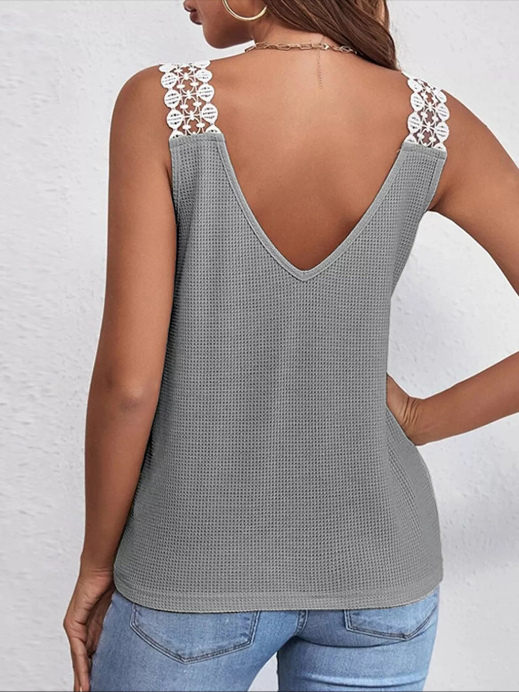 Lace Trim V-neck Tank Top (8)