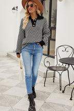 Striped Collared Neck Buttoned Pullover Sweater (3)