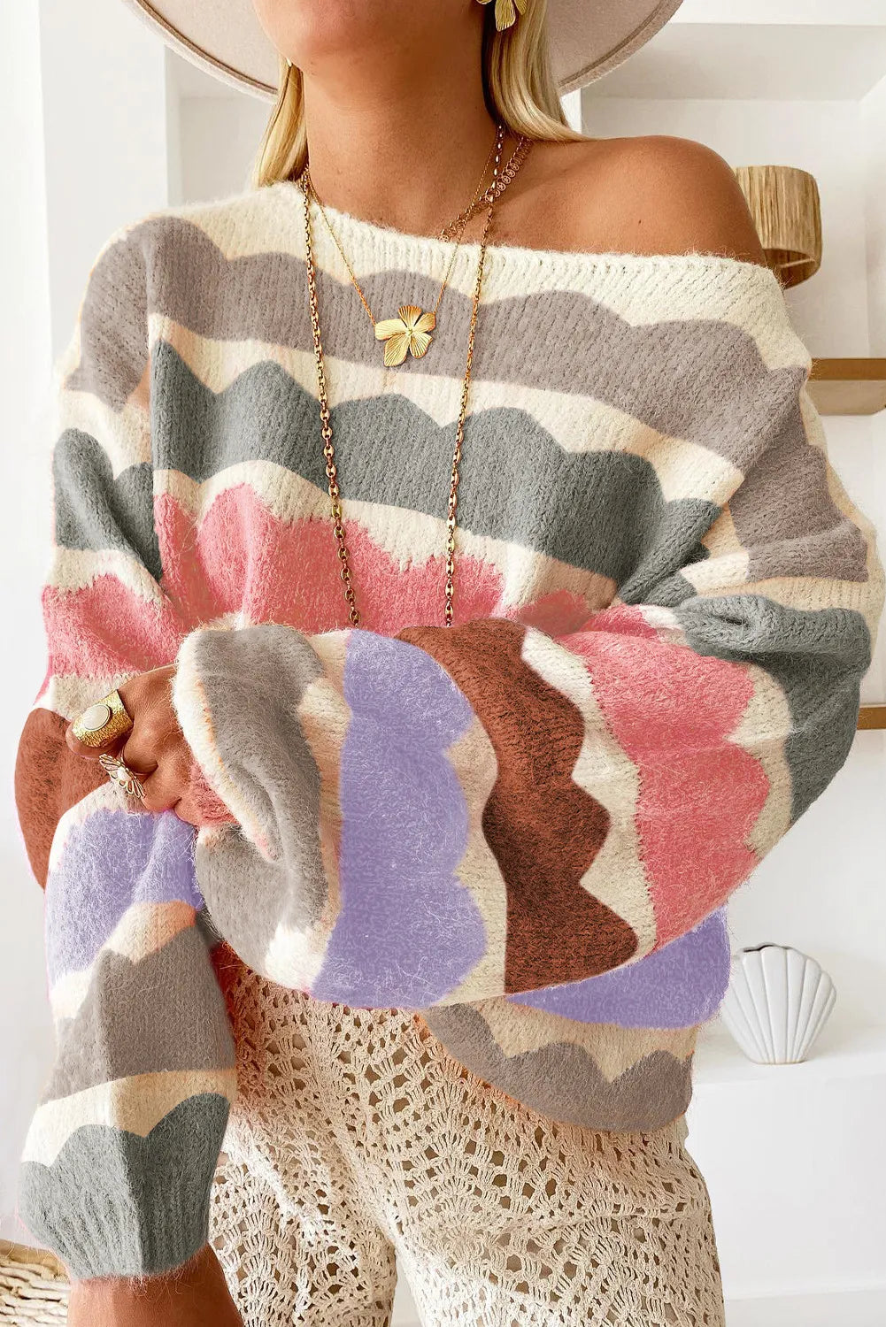 Boat Neck Long Sleeve Sweater (11)