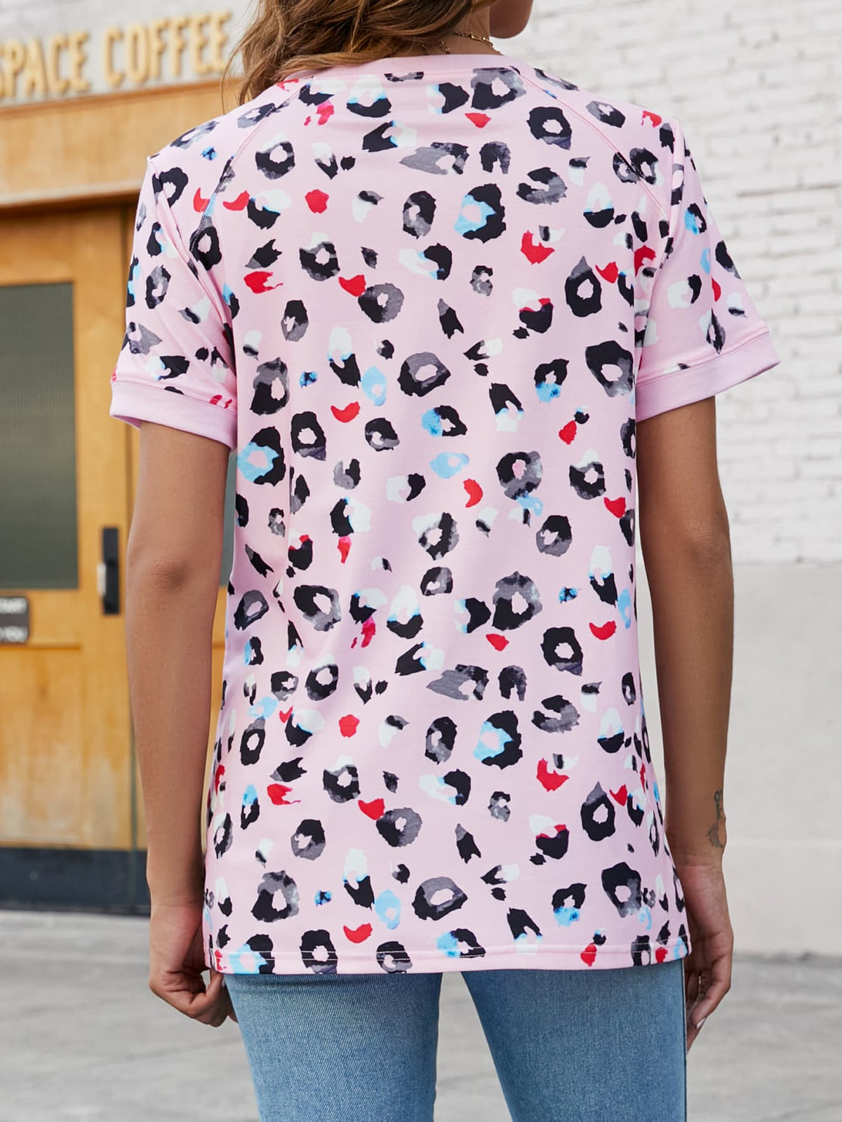 Leopard Round Neck Short Sleeve Tee Shirt (18)