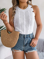 Cable-knit Round Neck Vest (10)