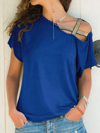 Asymmetrical Neck Short Sleeve T-shirt (14)