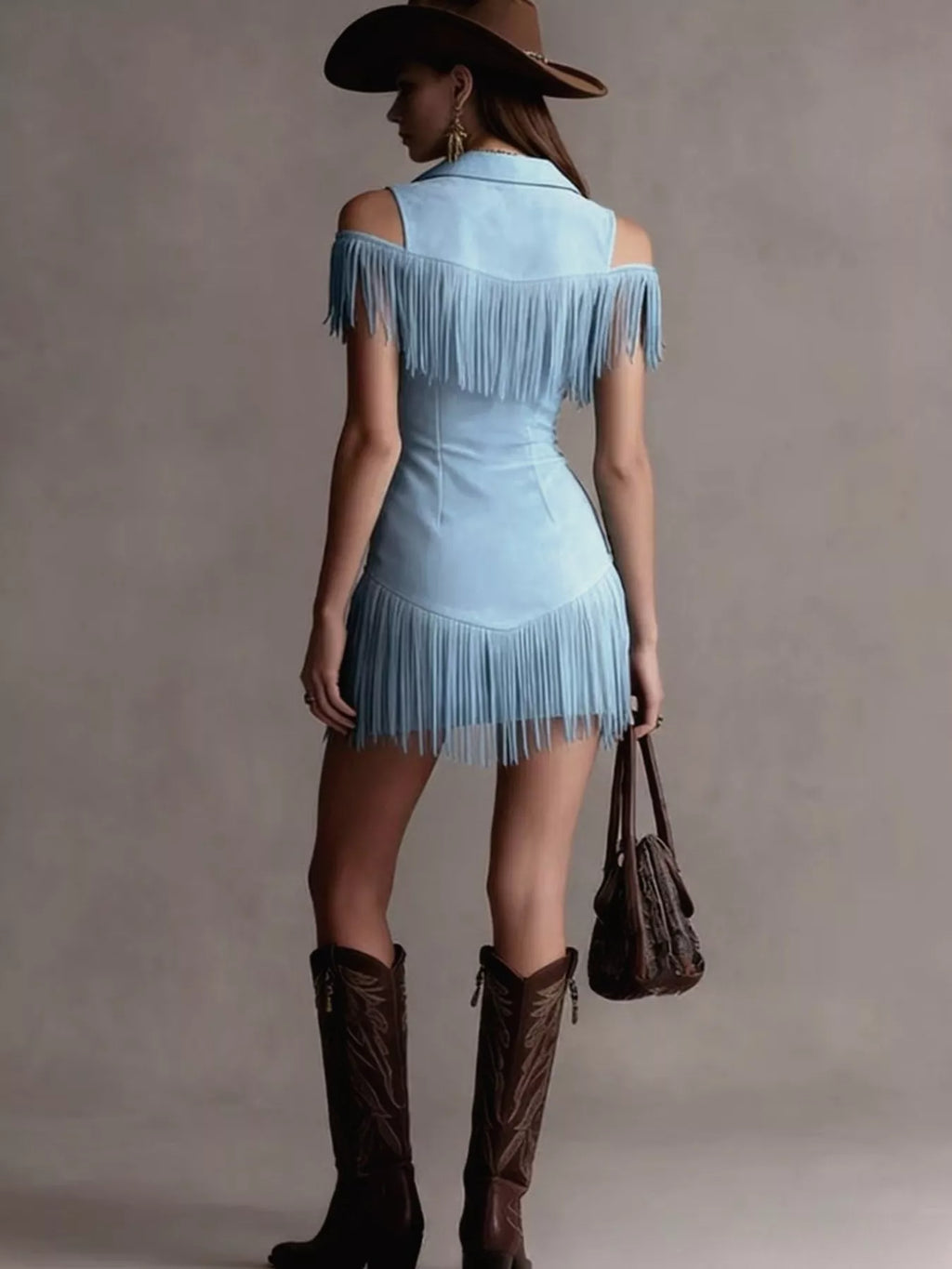 Fringed Cold Shoulder Mini Dress (2)