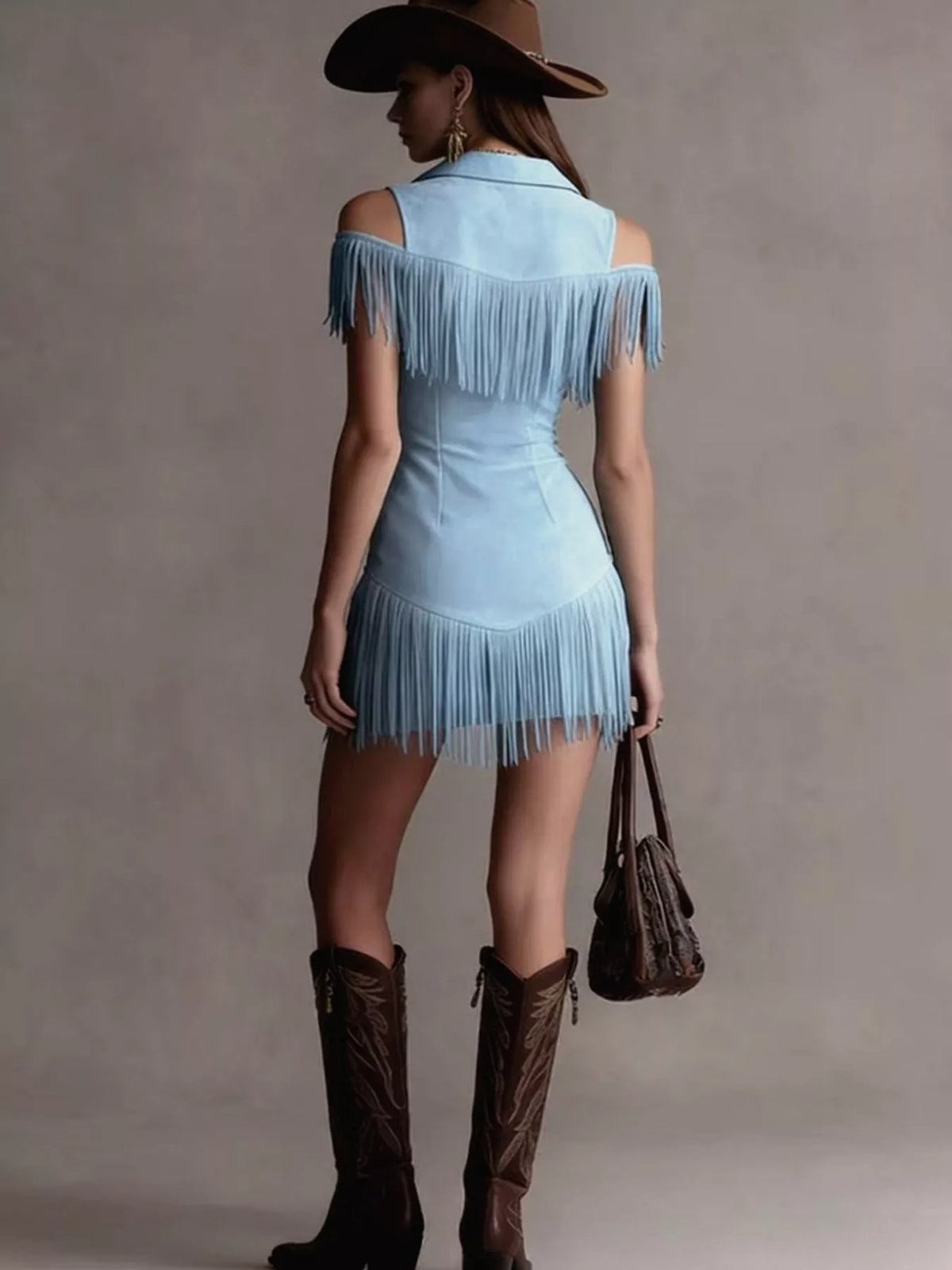 Fringed Cold Shoulder Mini Dress (2)