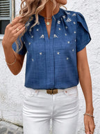 Floral Notched Short Sleeve Blouse (12)
