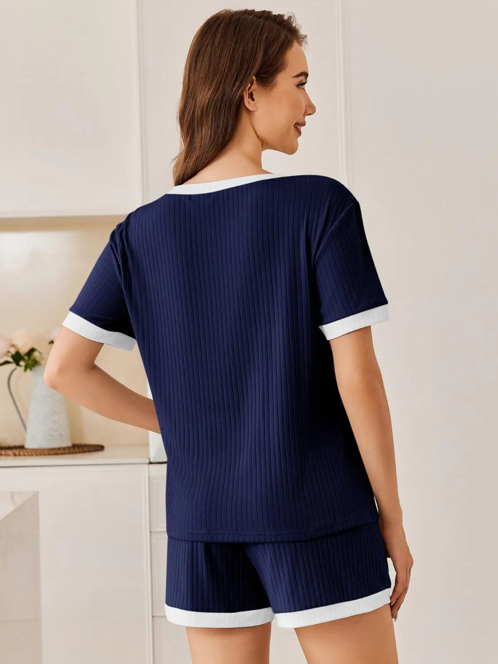 Ribbed Round Neck Top Shorts Set (15)