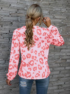 Leopard V-neck Decorative Button Long Sleeve Blouse (10)