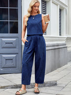 Plaid Sleeveless Top Pants Set