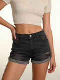 Distressed Denim Roll-up Shorts