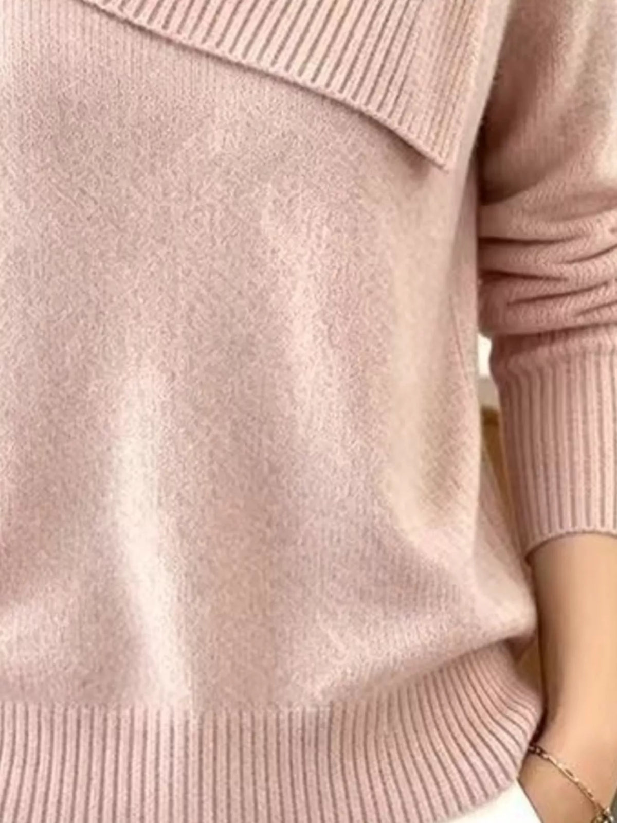Full Size Asymmetric Ribbed Collar Sweater Plus (9)