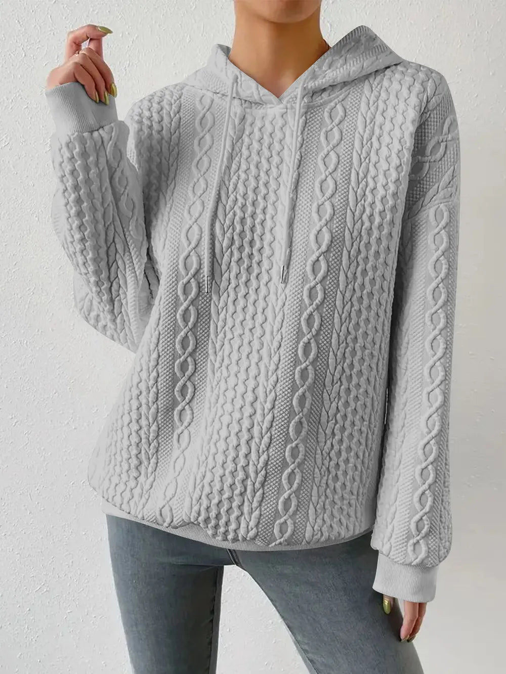 Drawstring Drop Shoulder Long Sleeve Hoodie (9)