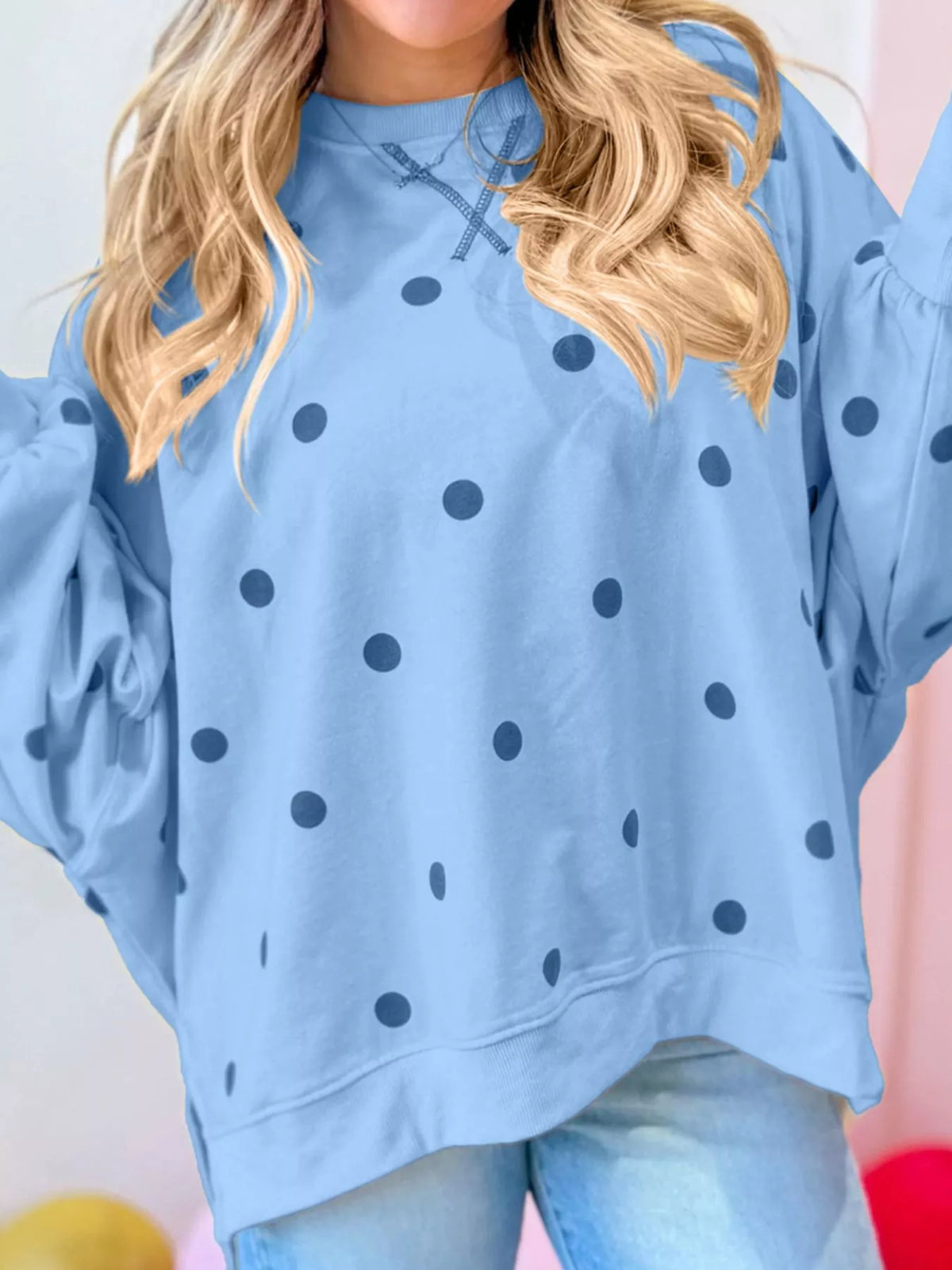 Side Slit Polka Dot Oversized Sweatshirt (12)