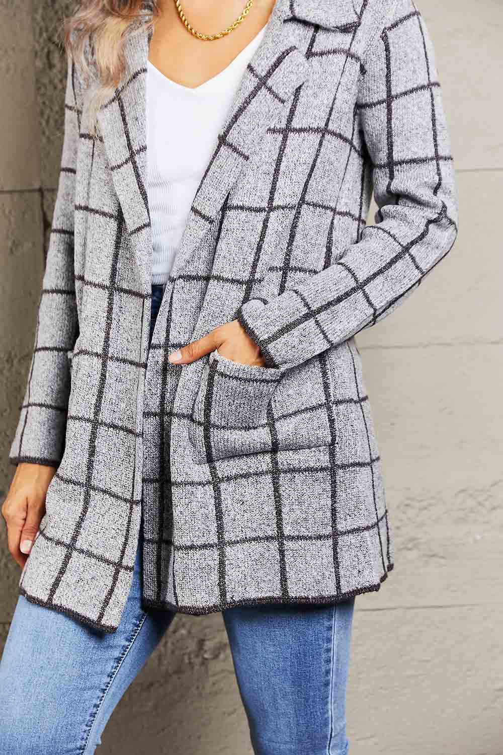 Printed Open Front Lapel Collar Cardigan Pockets (6)