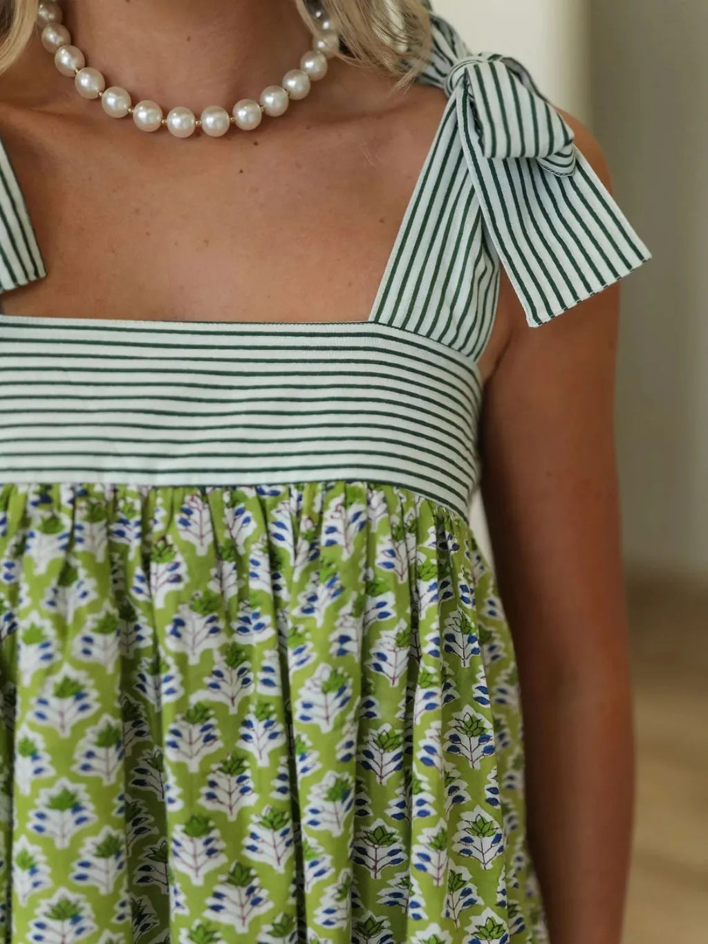 Printed Square Neck Tie Shoulder Mini Dress (9)