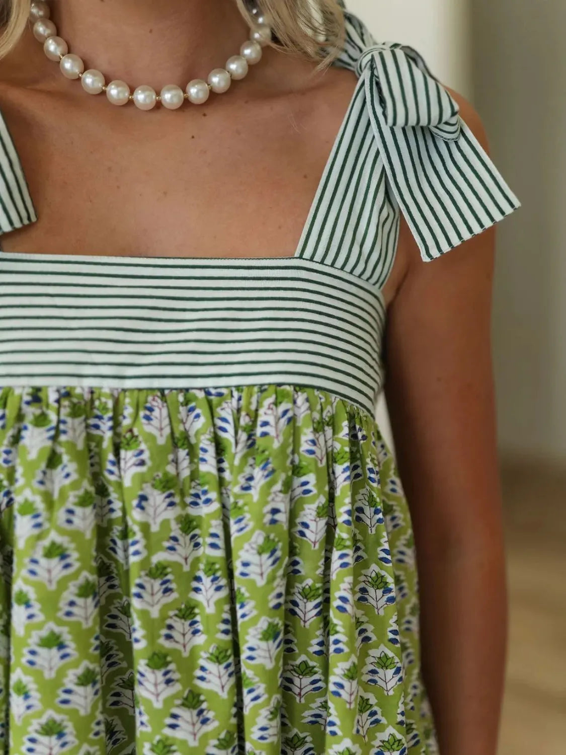 Printed Square Neck Tie Shoulder Mini Dress (9)
