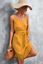 Printed V-neck Tie Waist Mini Dress (15)