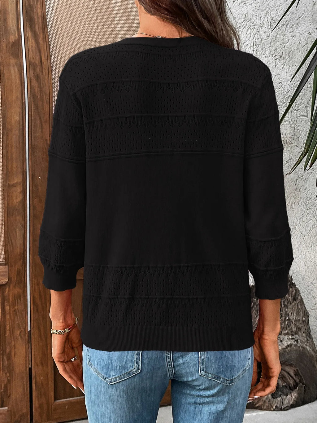 Textured Button-front Cardigan 3/4 Sleeves (13)