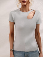 Cutout Round Neck Short Sleeve Knit Top (10)