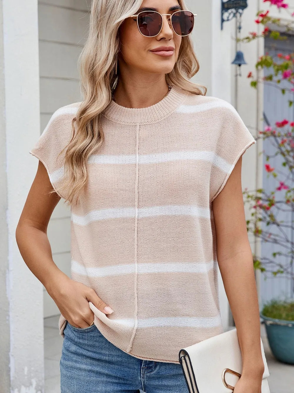 Exposed Seam Striped Round Neck Knit Top (14)