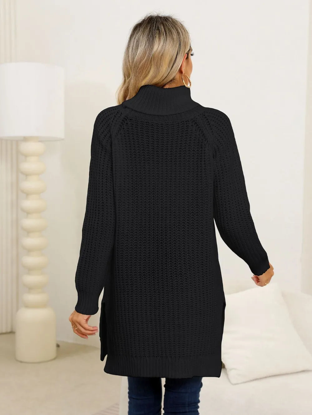 Slit Turtleneck Long Sleeve Sweater (10)