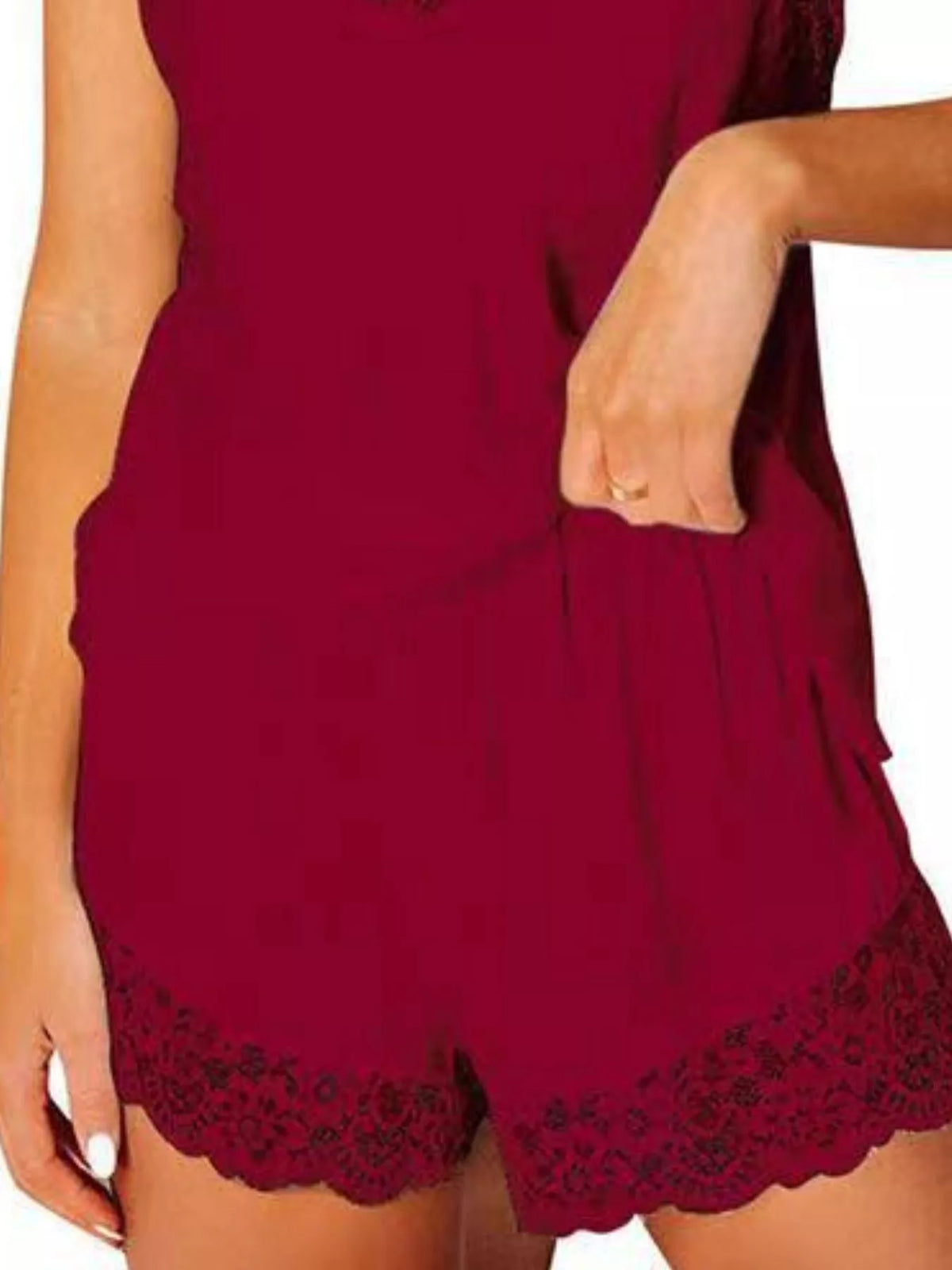 Lace Trim Cami Shorts Lounge Set (8)